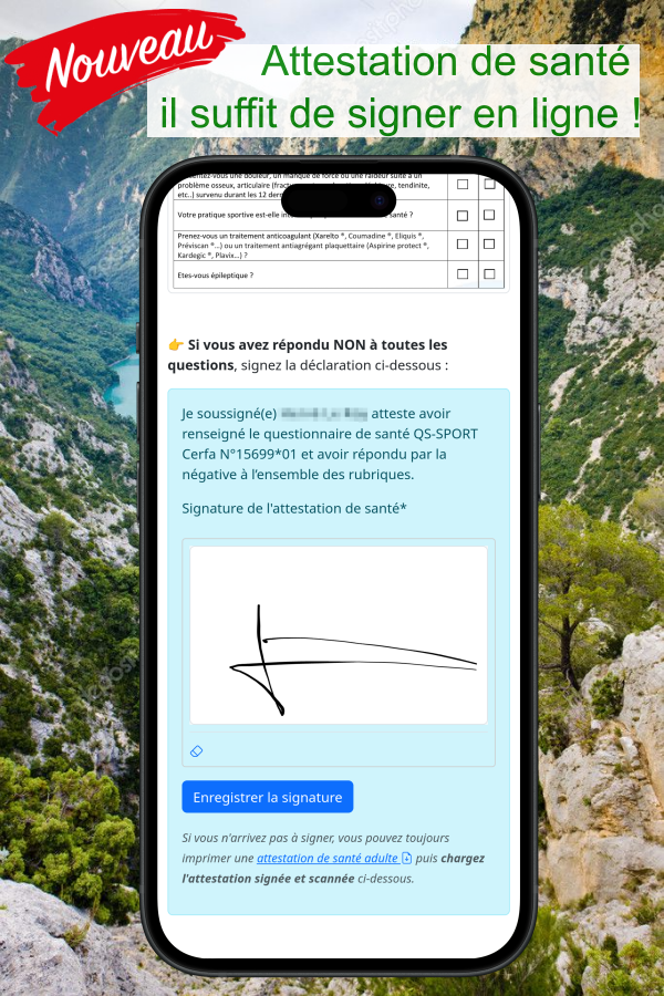 Adrénaline Escalade attestation de santé signable en ligne
